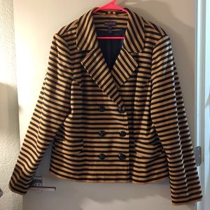 Long Tall Sally black and tan striped double-breasted blazer. Size 16